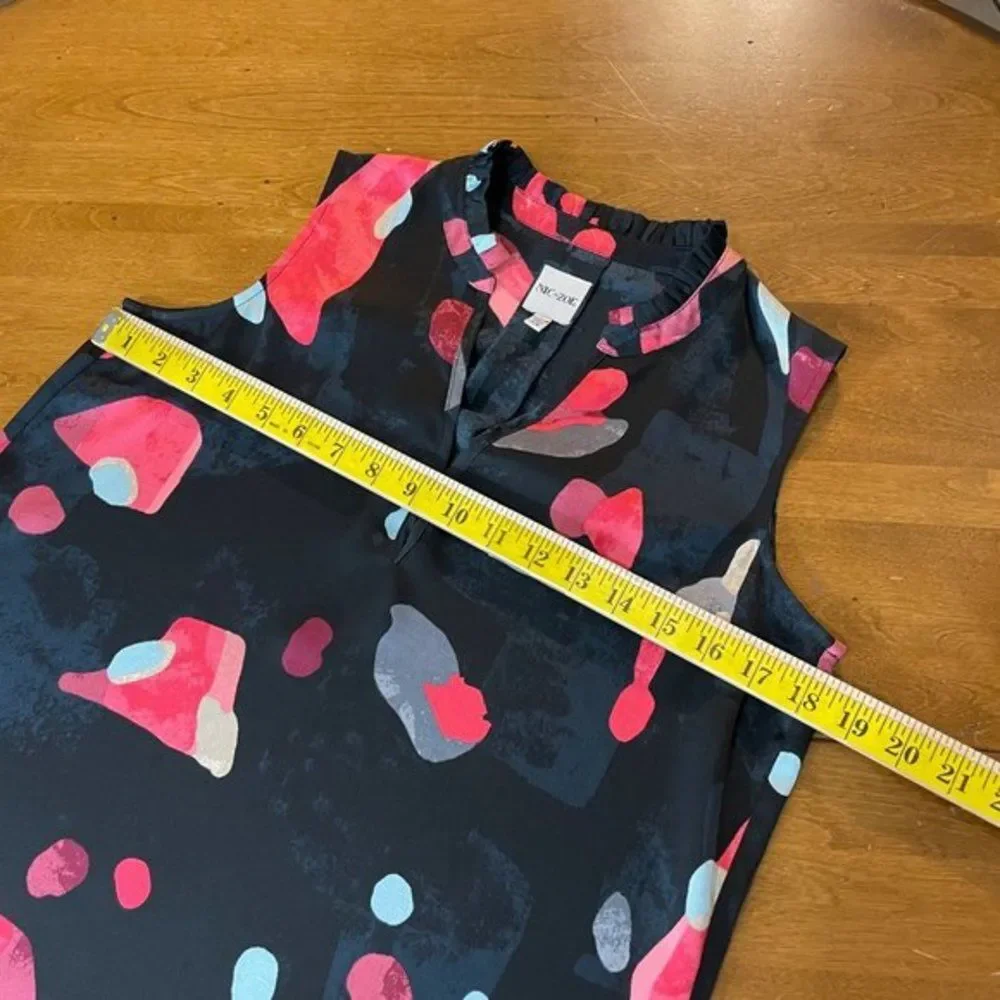 Nic + Zoe Women's Black Pink Print V Neck Sleeveless Shirt Top Blouse Sz XS‎